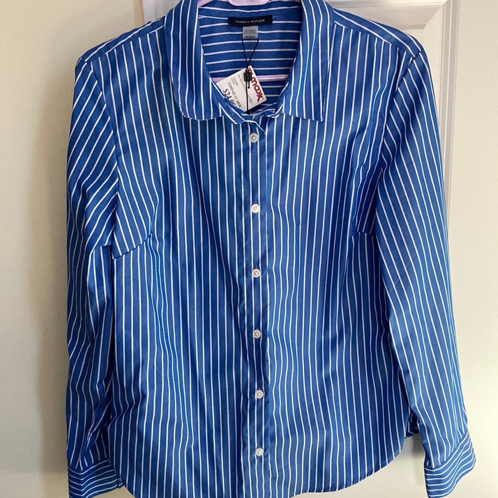Tommy Hilfiger blue & white striped cotton button down